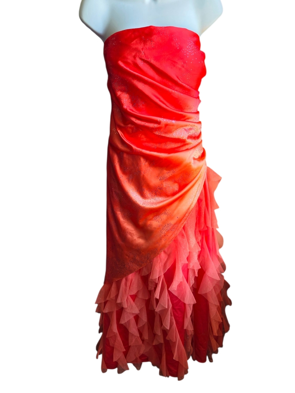 Y2K Jump Apparel Orange Glitter Evening Strapless Dress Size 17/18